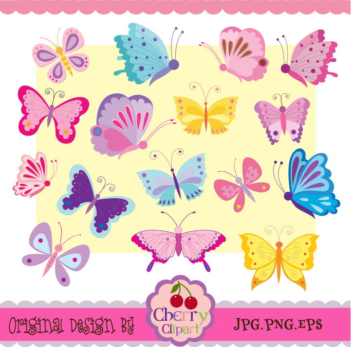 Colorful Butterflies  Digital Clipart Set for -Personal and Commercial Use-paper crafts,card making,scrapbooking,web design