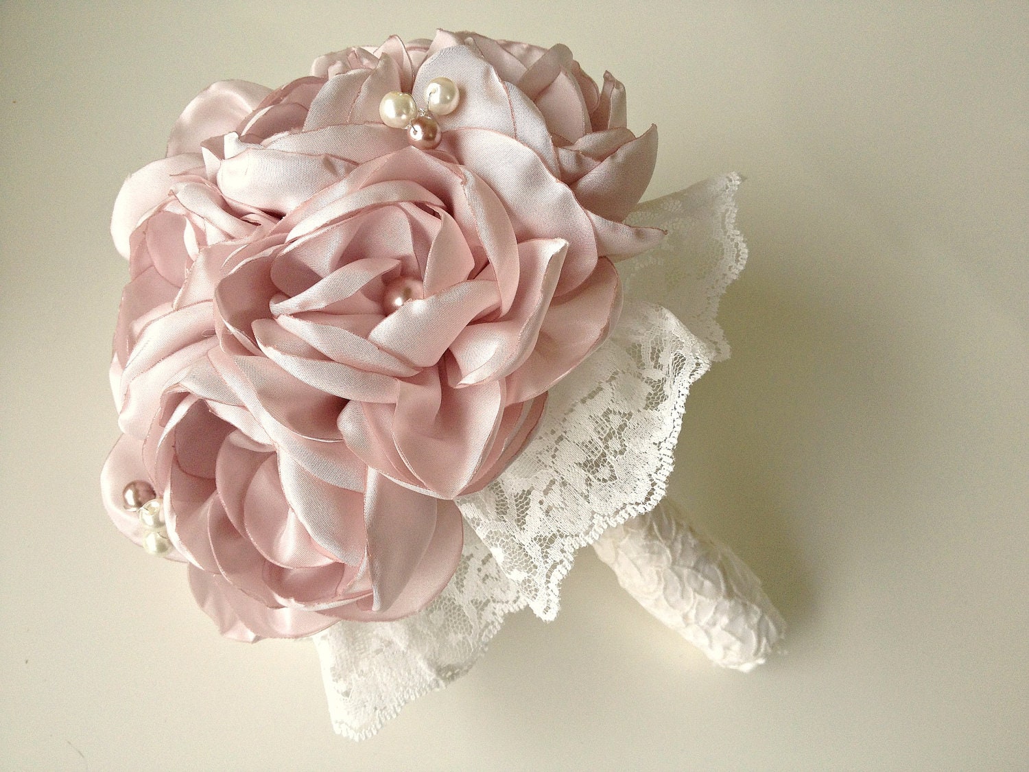 Fabric rose bouquet, Vintage weddings, Petite bridal bouquet, Dusky pink bouquet, Fabric flower bouquet