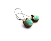Polymer Clay Long Earrings. Turquoise and Gold Plated Earrings. Antique Brass French Ear Wire. Shabby Chic Earrings. Turquoise Jewelry