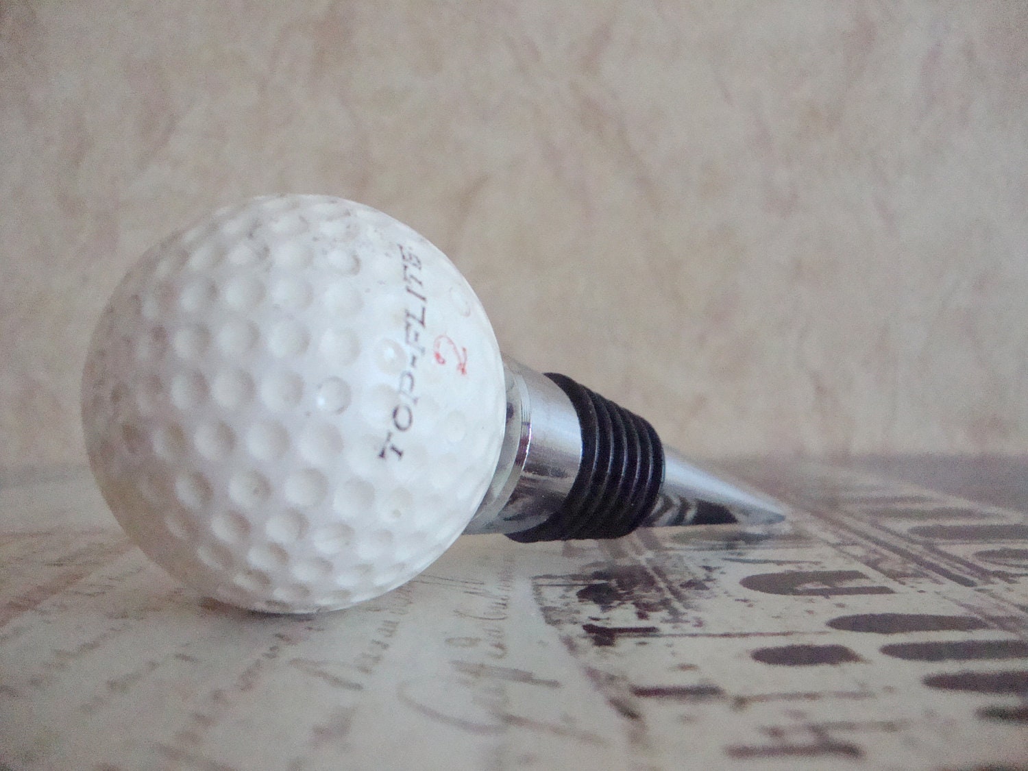 Wine Bottle Stopper - Vintage Top Flite 2 Golf Ball Wine Stopper