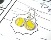 Yellow earrings, Citrus, Resin Jewelry, Japanese Yuzen Chiyogami Washi, Origami paper, Silver Plated, Gift under 15