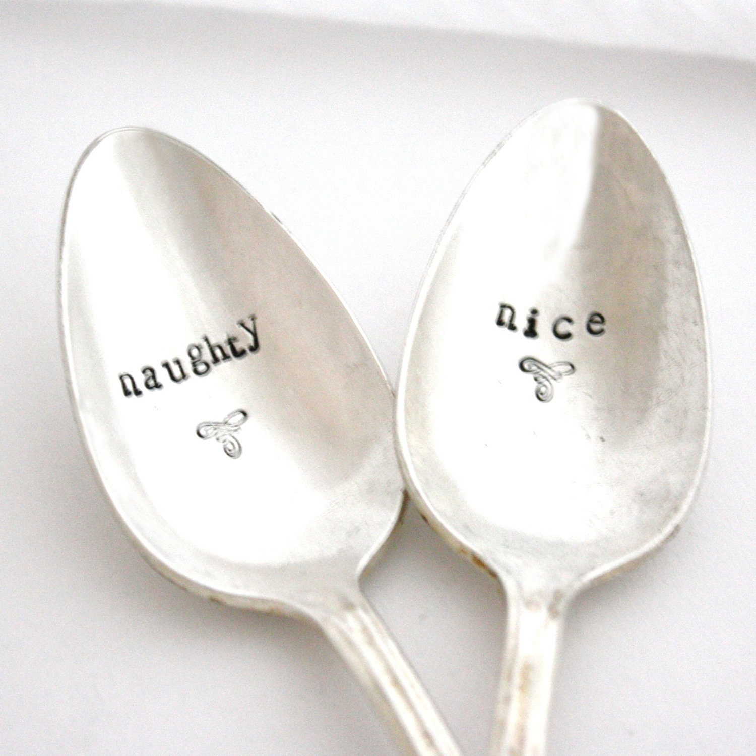 Naughty or Nice coffee spoons, Hand stamped silverware for Christmas table decor. Engagement gift, winter wedding, MADE TO ORDER