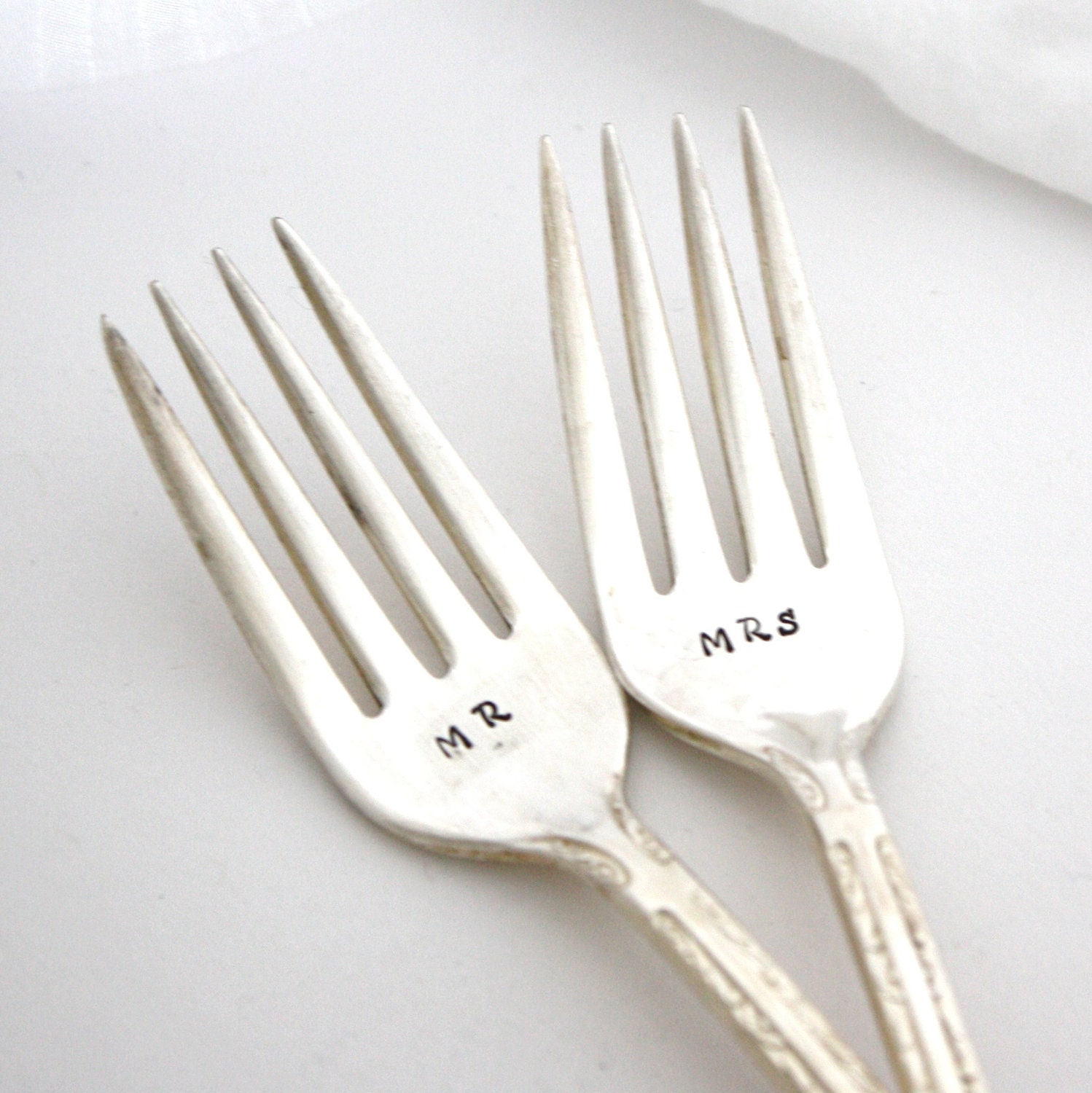 Mr. and Mrs. wedding forks. Hand stamped forks for wedding gift, engagement gift for a winter wedding