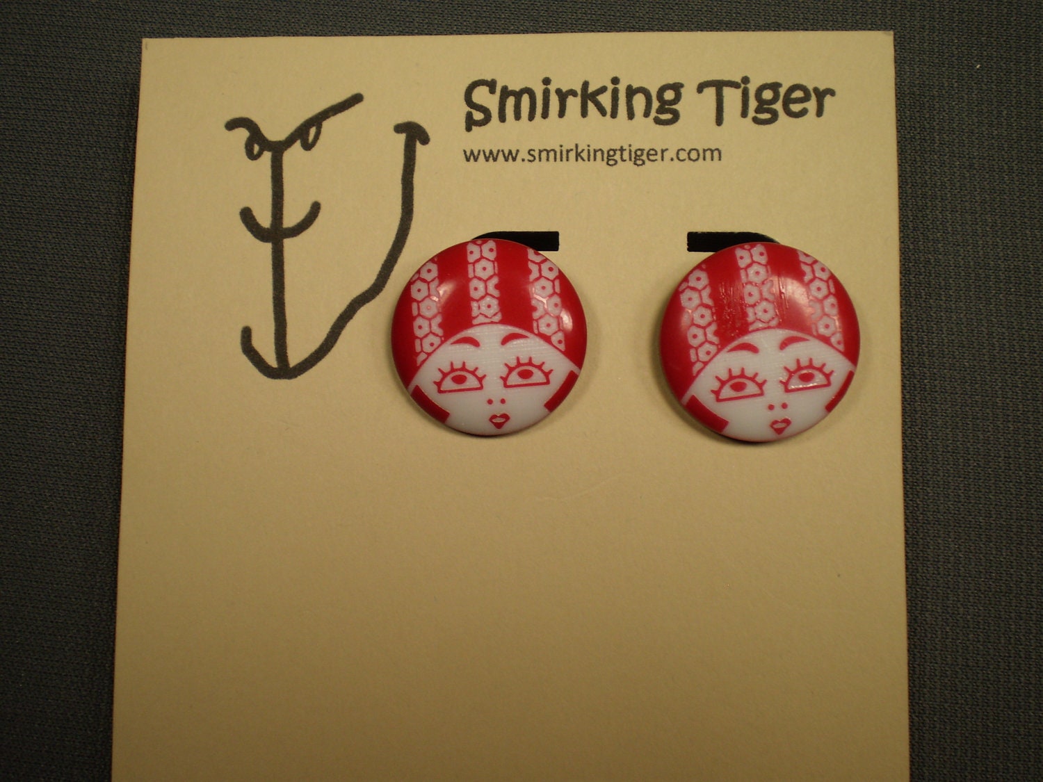 Button Earrings: Starlet Earrings in Red & White (E53 E54)
