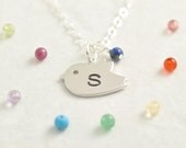 Handstamped Bird Necklace - initial necklace, birthstone necklace, mom necklace, gold bird necklace, monogrammed necklace