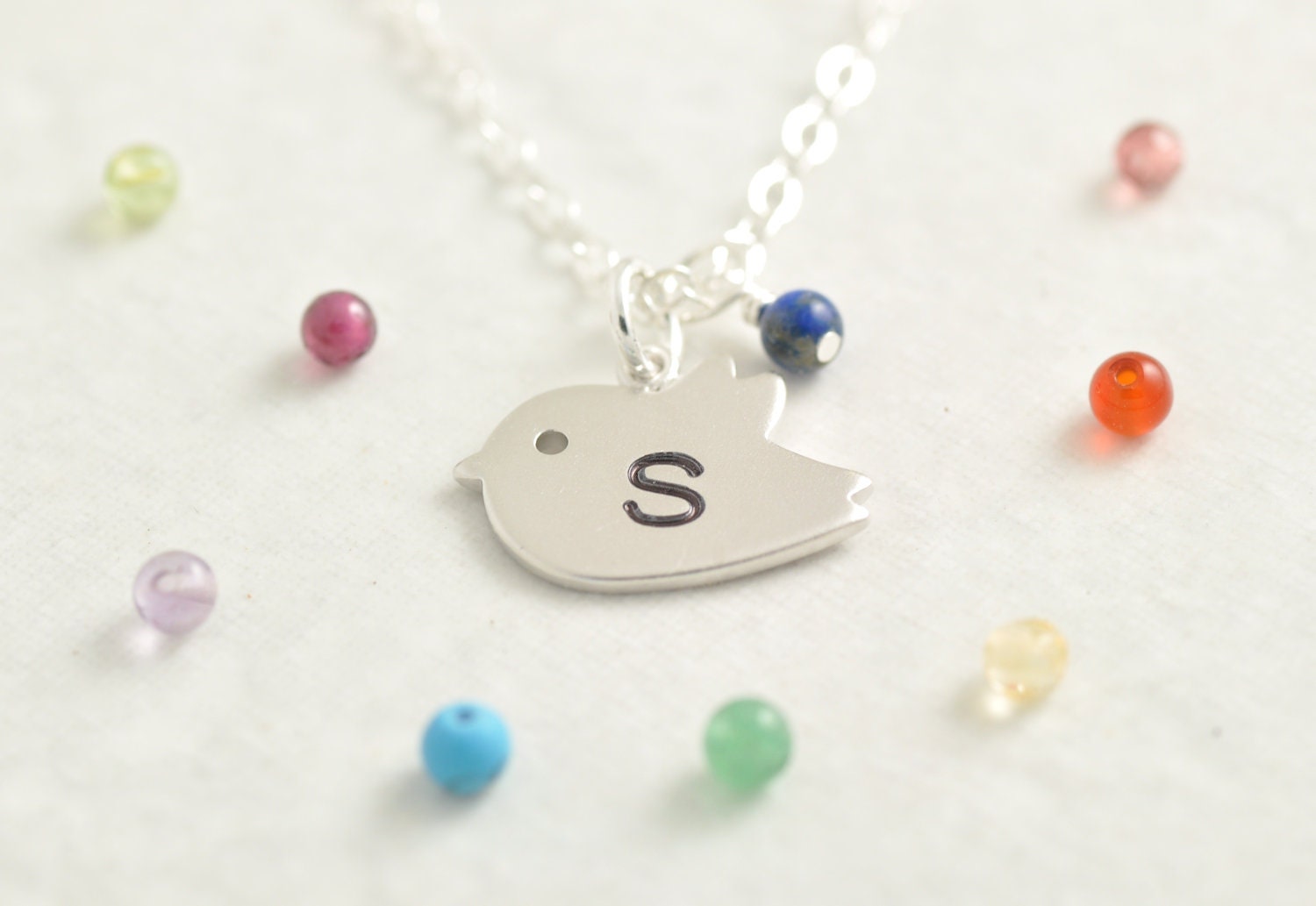 Handstamped Bird Necklace - initial necklace, birthstone necklace, mom necklace, gold bird necklace, monogrammed necklace