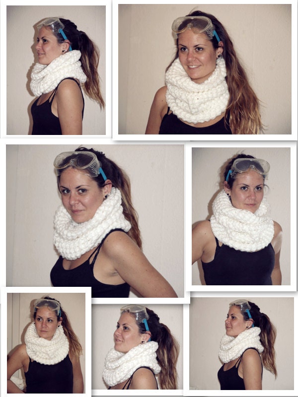 white snood  scarves hand knitted