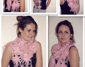 Pink  Crochet Mohair  Scarf , Floral Handmade scarf,