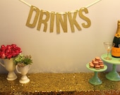 Gold Glitter "DRINKS" Banner Garland perfect for the bar at your wedding or party