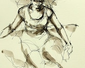 Original Art Drawing-Sketches-movement/dance/woman/female/inspiration - Indian Ink pen PITT, Ink wash, paper, gestual, modern