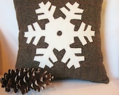 Decorative Pillow / Brown Snowflake Pillow / Wool Pillow / Winter Pillow / Cabin Pillow