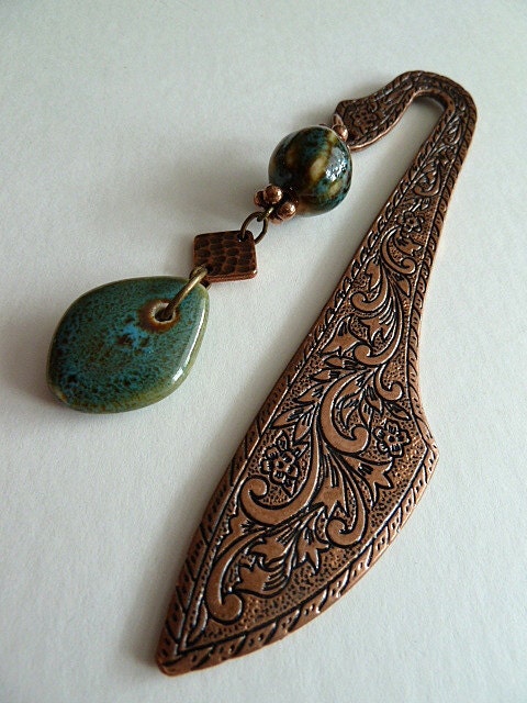 LAURA - Blue Porcelain and Antique Copper Bookmark