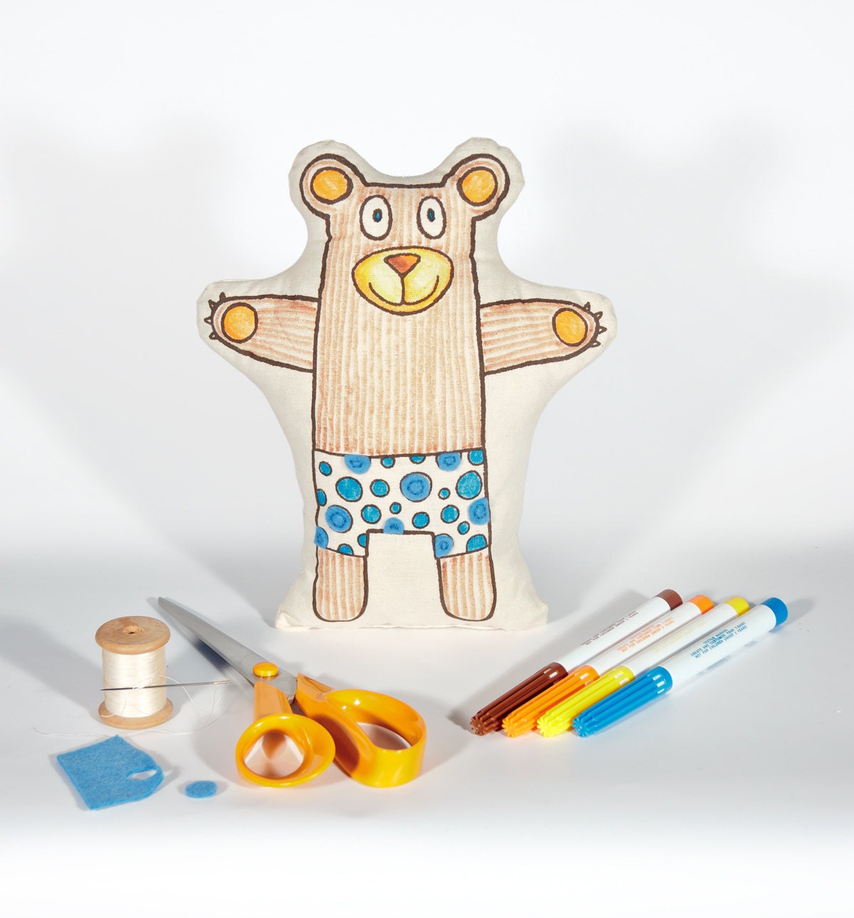 Let's make a Bear - Plush Soft Toy - Hand Puppet - DIY Craft Kit Toy - Kids Art Kit - Gift or Party favor - screen printed fabric
