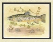 4 Gift Card Set - Original Watercolor Painting "BROWN TROUT 1" by Jamie Dauch Michigan Artist