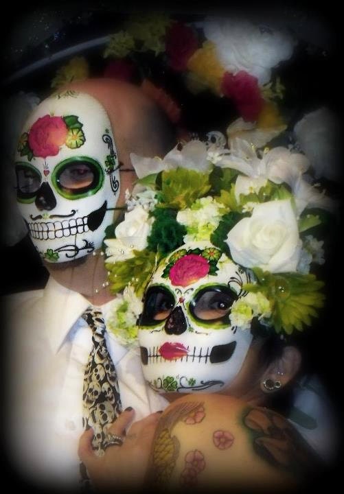 Wedding Masks : Custom Sugar Skulls Set of 2 Day of the Dead Rockabilly