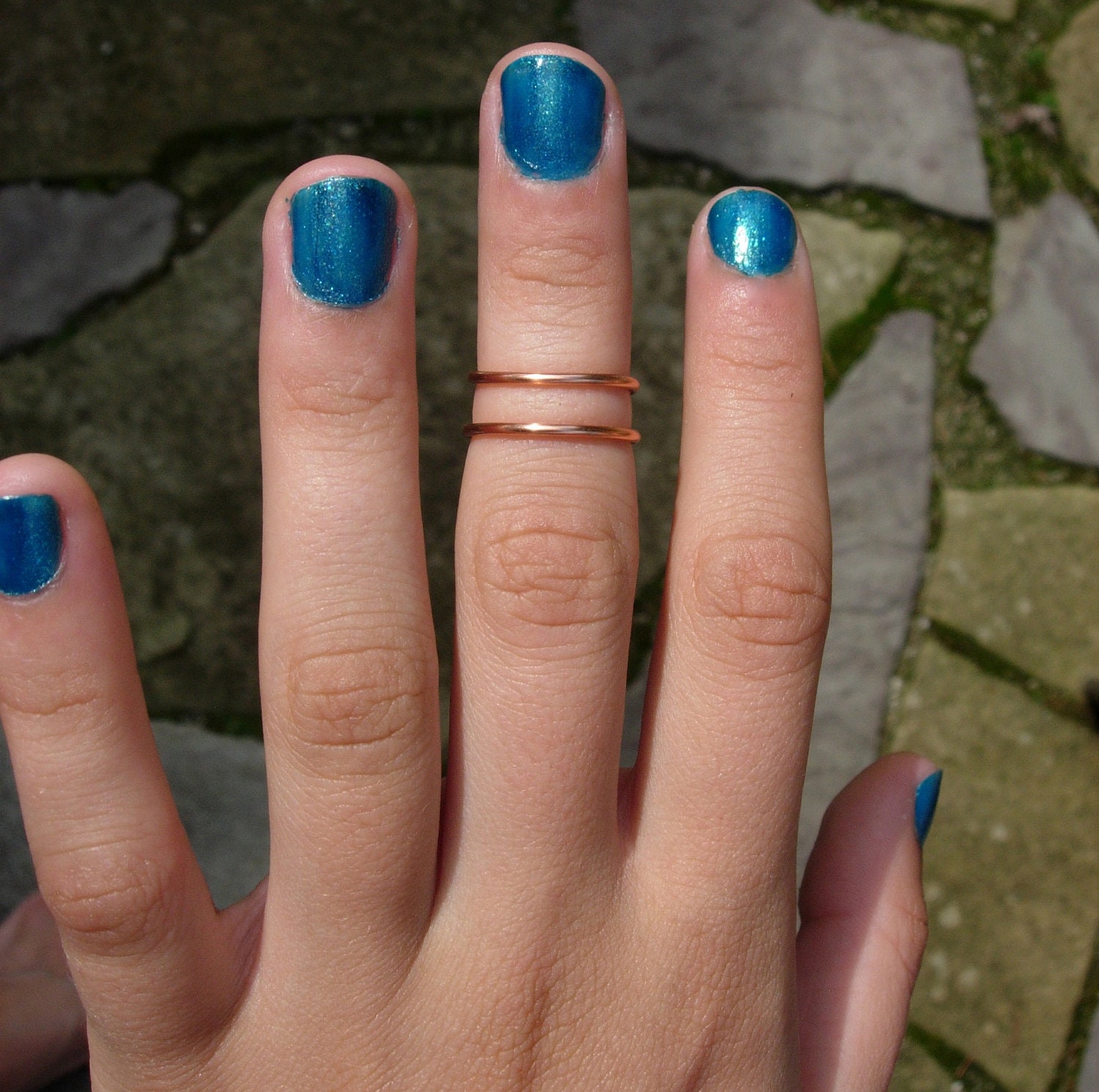 Set of 2 Shiny Copper Rings, Mid Finger, Memory Ring, Knuckle Rings, Pinky, Adjustable PLUS an extra BONUS ring