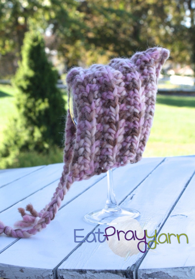 Pixie Bonnet in Cream/Pink/Brown - Newborn (0-3 Months) Ready to Ship