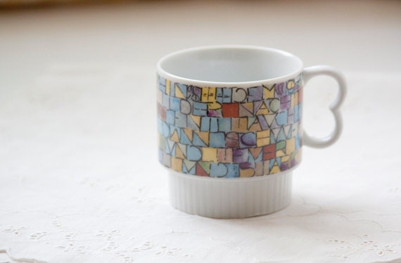 Vintage Midcentury Modern Coffee Cup Abstract Color Blocking