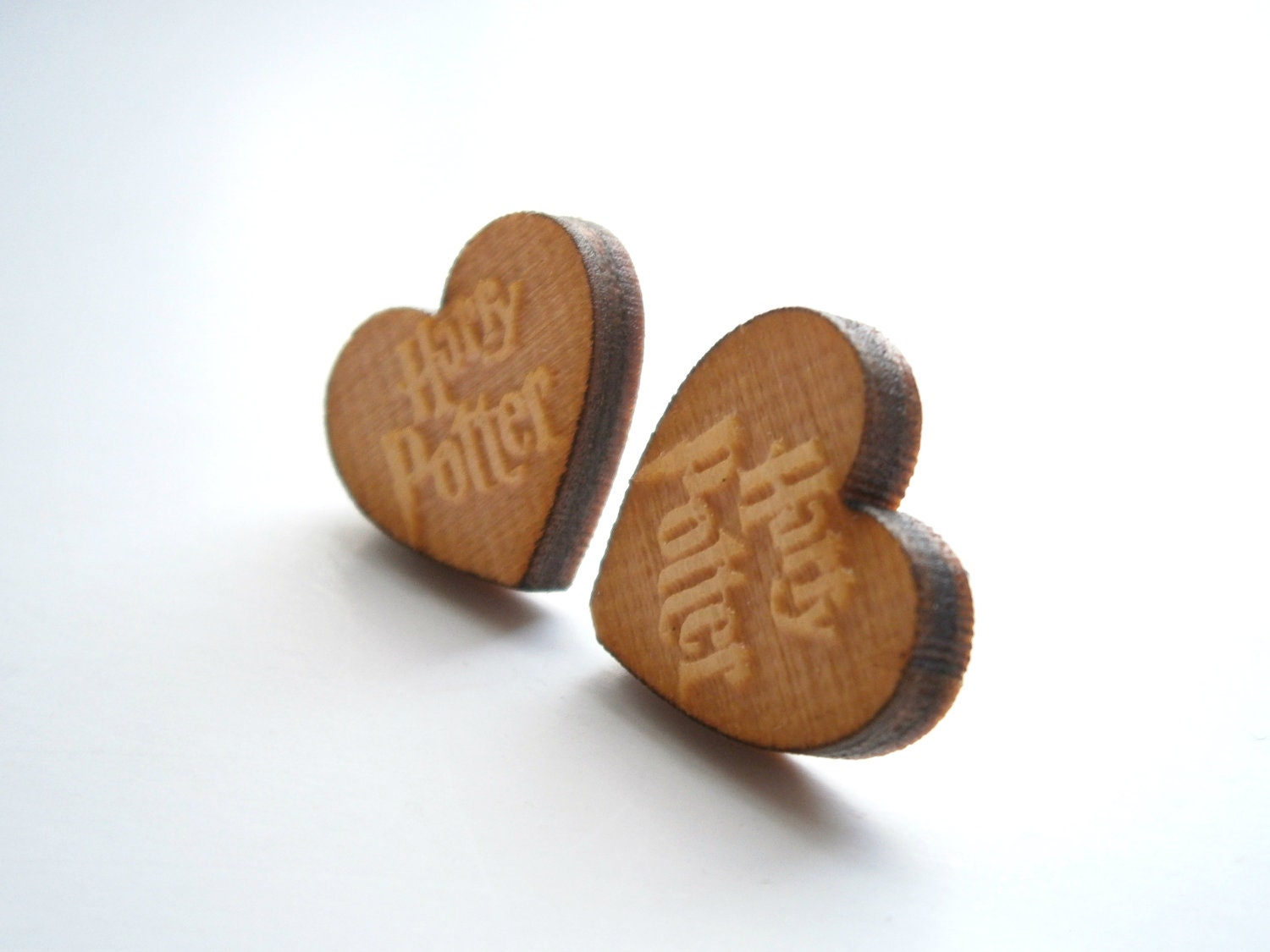 Harry Potter Earrings, Laser Cut Medium Size Wooden Studs , Engraved Harry Potter