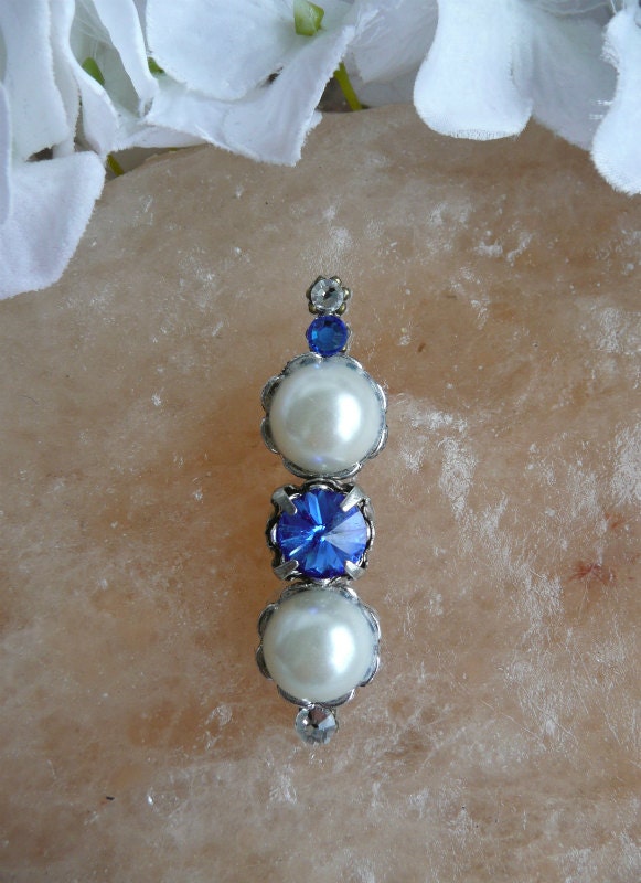 Tribal Bindi hand made with all Swarovski crystals - blue and white colors