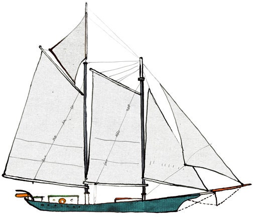 Schooner Pioneer: ship print / nautical illustration