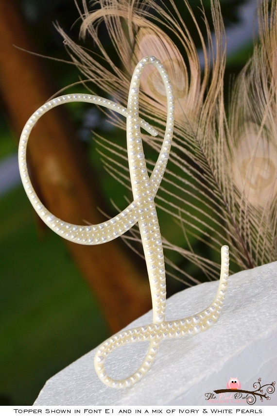 6" Single Custom Pearl Monogram Wedding Cake Topper