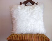 White fur pillow covers 18 X 18 decorative white fur white linen pillow cover ONE