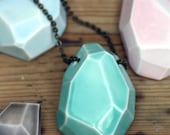 large faceted stone necklace, glazed porcelain