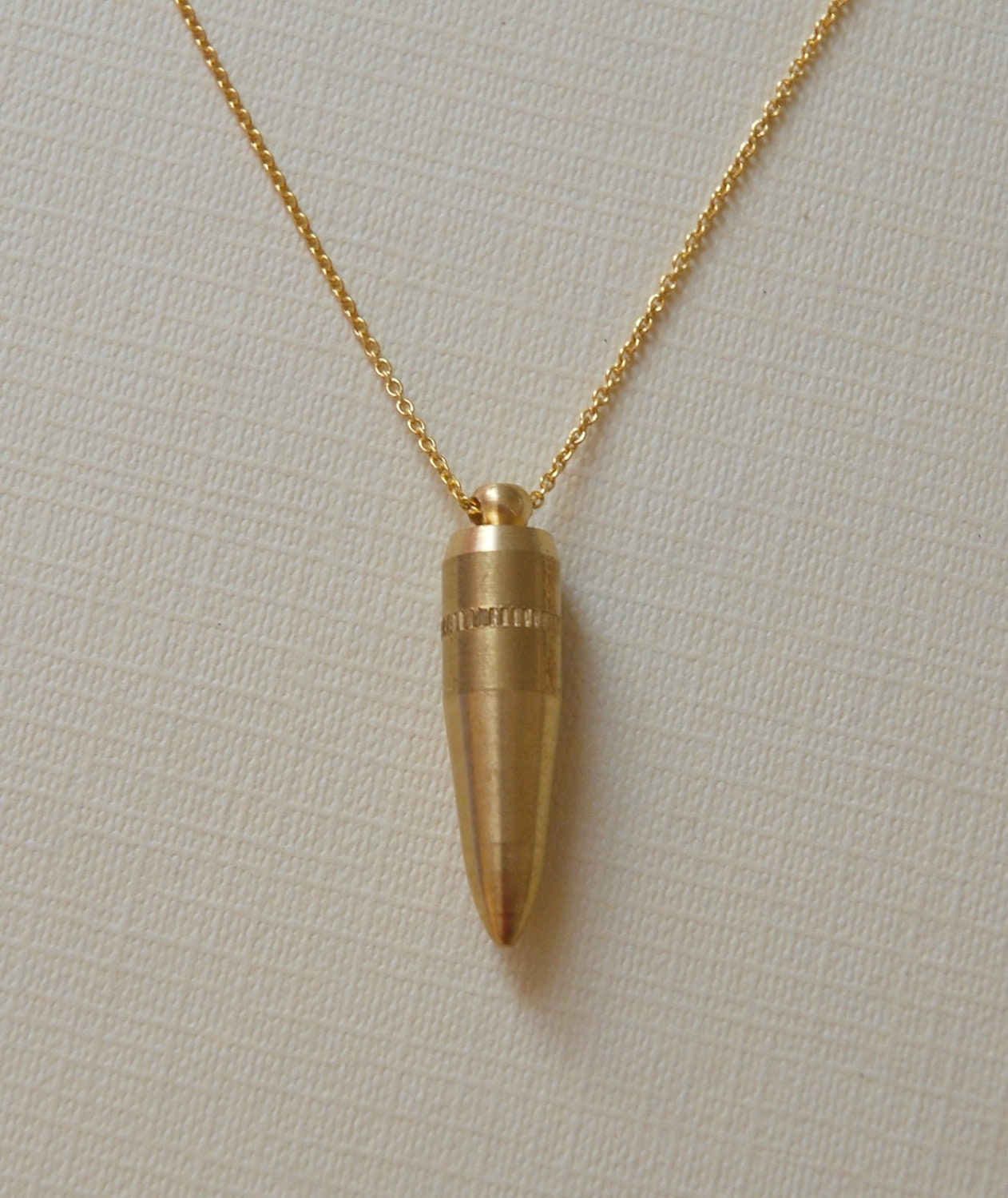 Brass bullet necklace - solid brass bullet pendant - gold fill or sterling chain - unisex - modern edgy jewelry - breathless
