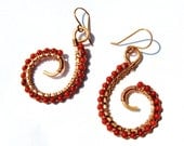Swirly Red Coral Bamboo Wire Work Earrings