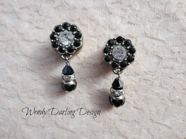 1/2" Organic Black and White Rhinestone Dangle Plugs