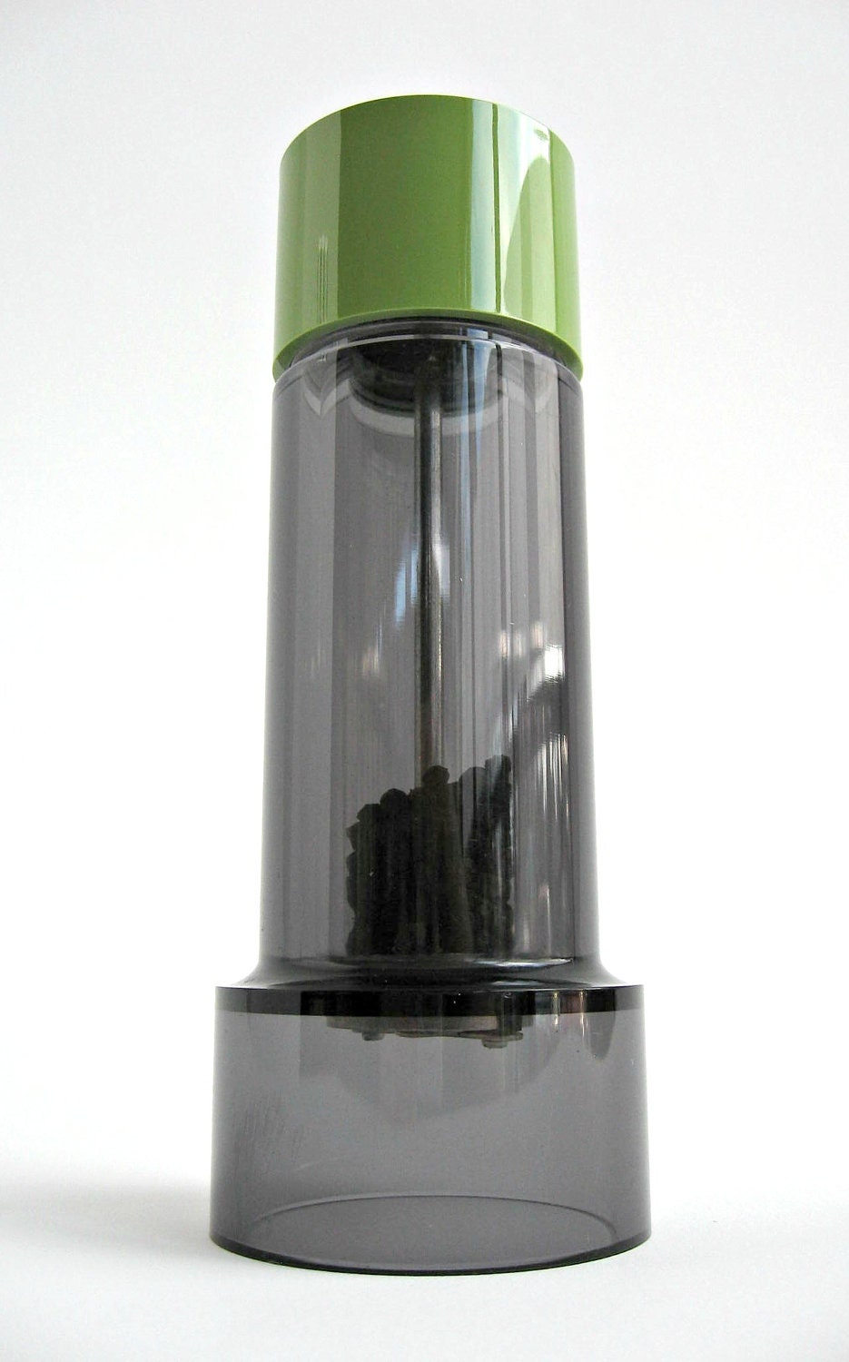 Mid Century Danish Modern Nordsted Acrylic Pepper Mill Grinder / Modernist Space Age Lucite Plastic / Smoke and Avocado