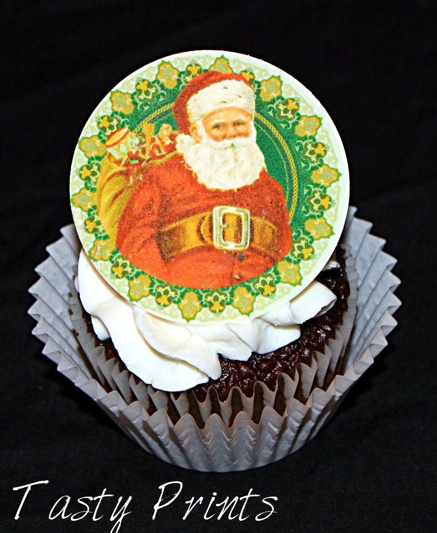 12 Christmas Edible Prints - Vintage St Nick - cupcake topper - Cookie Topper - Holiday baking Il_170x135