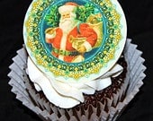 12 Christmas Edible Prints - Vintage St Nick with Christmas tree - cupcake decoration - Cookie Topper - Holiday baking Il_170x135