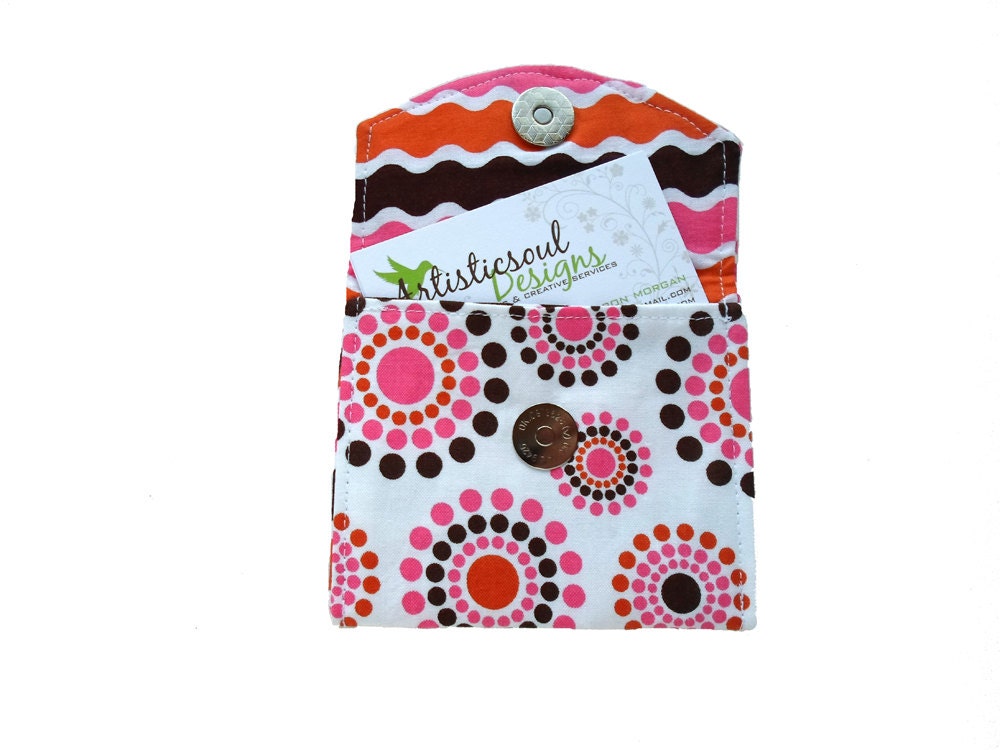 Fabric Wallet Business Card Holder -- Dot Circles