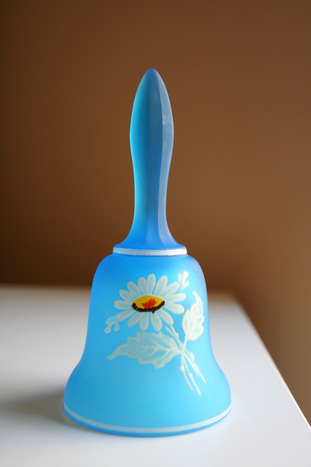 Vintage Westmoreland Glass Frosted Blue, Handpainted Bell with a Beautiful Flower Design, Gift, Collectible, Keepsake, Bridal