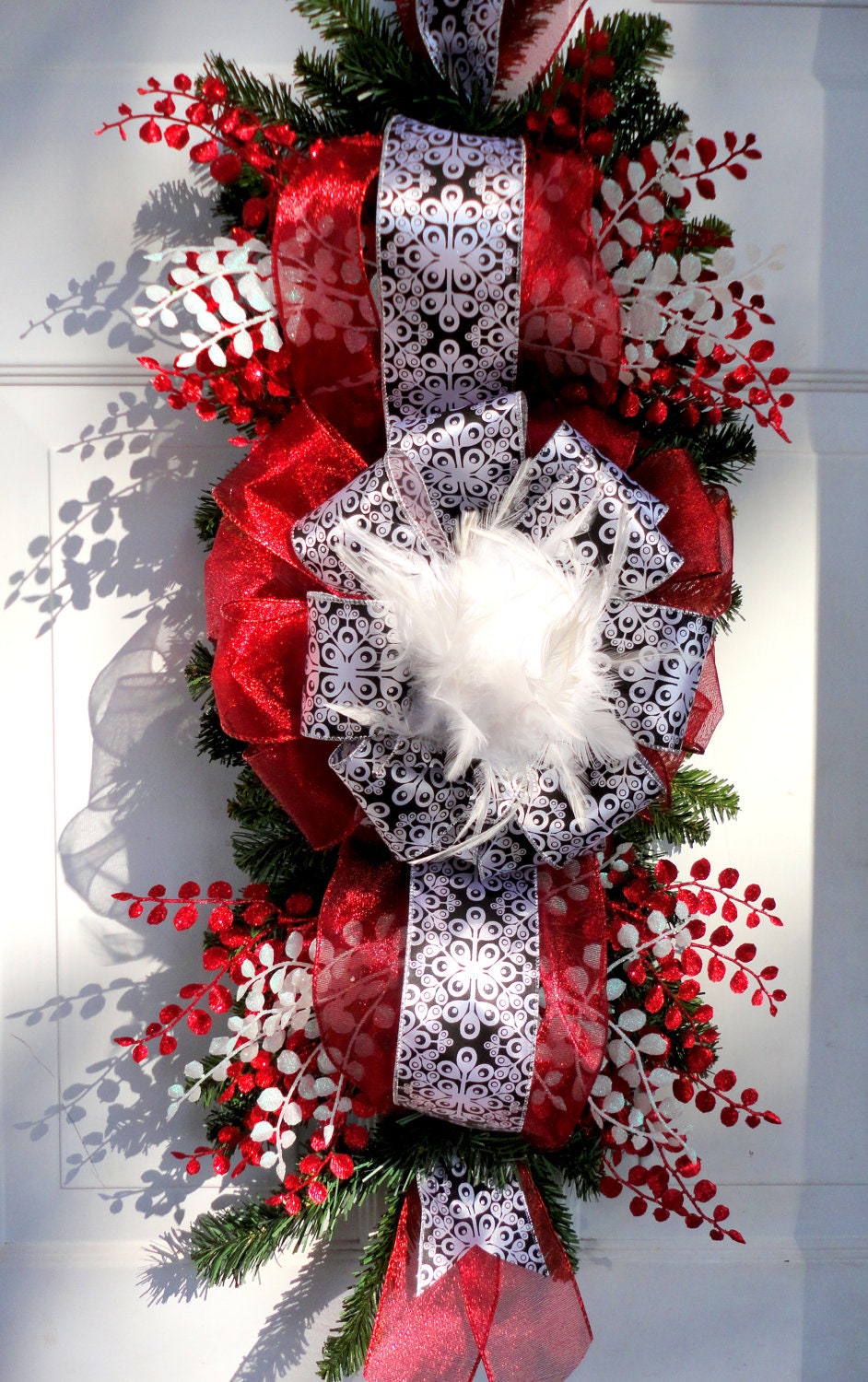 Valentines Swag - Christmas Swag - Wreath - Deco Mesh Wreath - Holiday Centerpiece - Mantle Decoration - Door Hanging - Wall Hanging