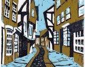 The Shambles, York, original linocut relief print limited edition unframed
