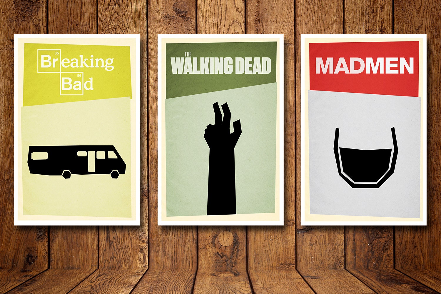 3 Poster AMC TV Print Set - The Walking Dead, Breaking Bad, Mad Men - 11x17