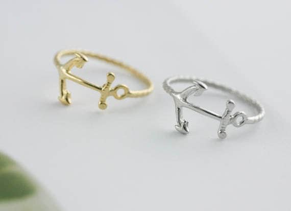 anchor ring in gold / silver size 5 - 9