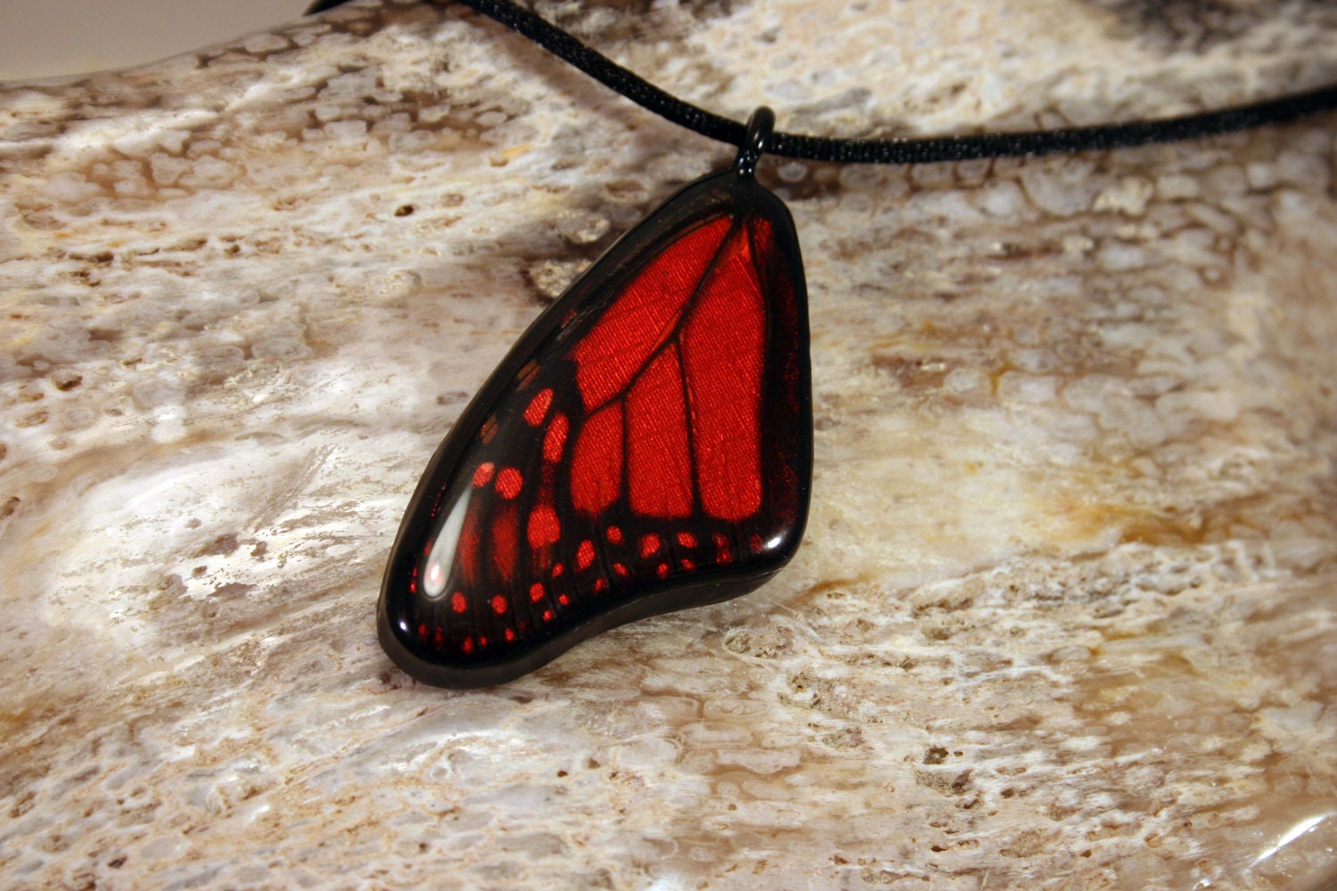 Real Butterfly Wing Key Fob or Pendant Your choice.  RED GEM