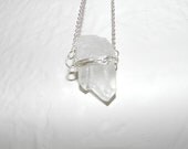 Rough Two Point Clear Quartz Crystal Silver Wire Wrapped Necklace