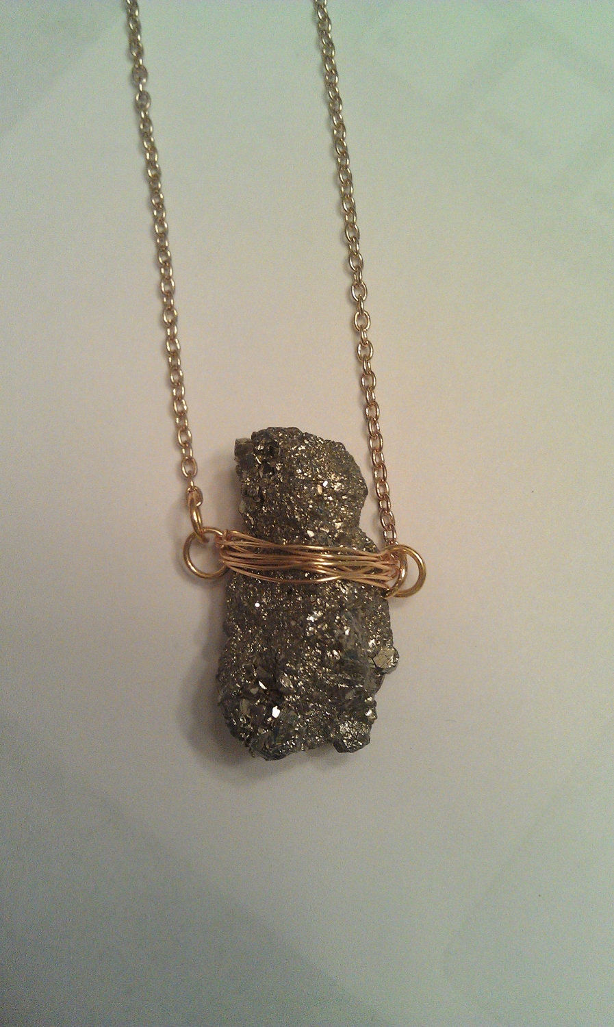 Pyrite Nugget Gold Wire Wrapped Necklace