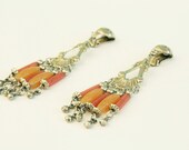 Vintage chandelier earrings, clip on, c.1980 orange and yellow plastic, from dead stock