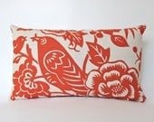 Double Sided Bird Lumbar Pillow Cover In Tangerine Orange