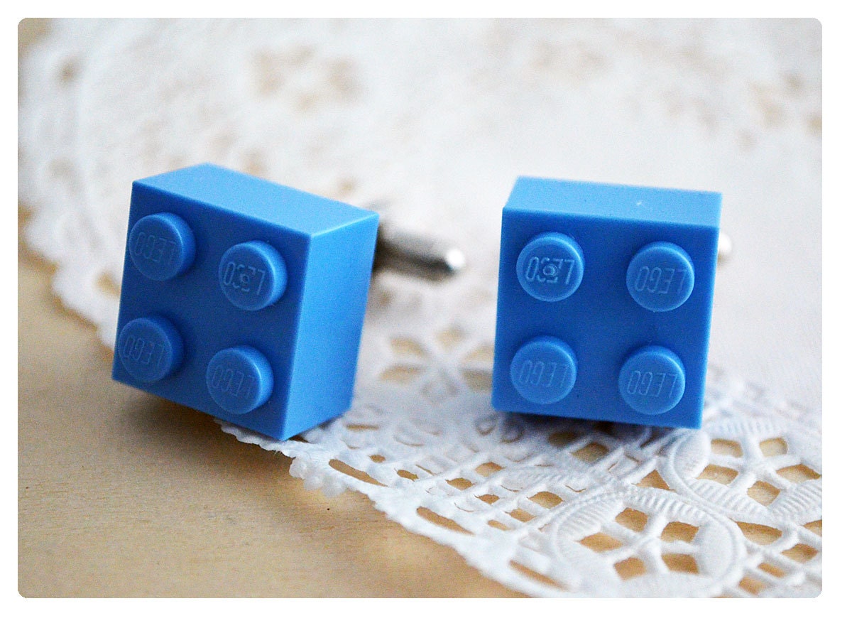 Groomsmen Cufflinks With LEGO Bricks - Personalized Jewelry For Men - Medium Blue Cufflinks - Best Man Cuff Links