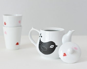 Reserved for Minisushu // Bird teapot and 2 cups