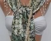 Elegant Scarf. Soft and light  green beige flovered