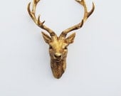 White Faux Taxidermy - The Compton - Antique Gold Resin Deer Head- Antique Gold Deer Antlers Mounted- Faux Head Wall Mount