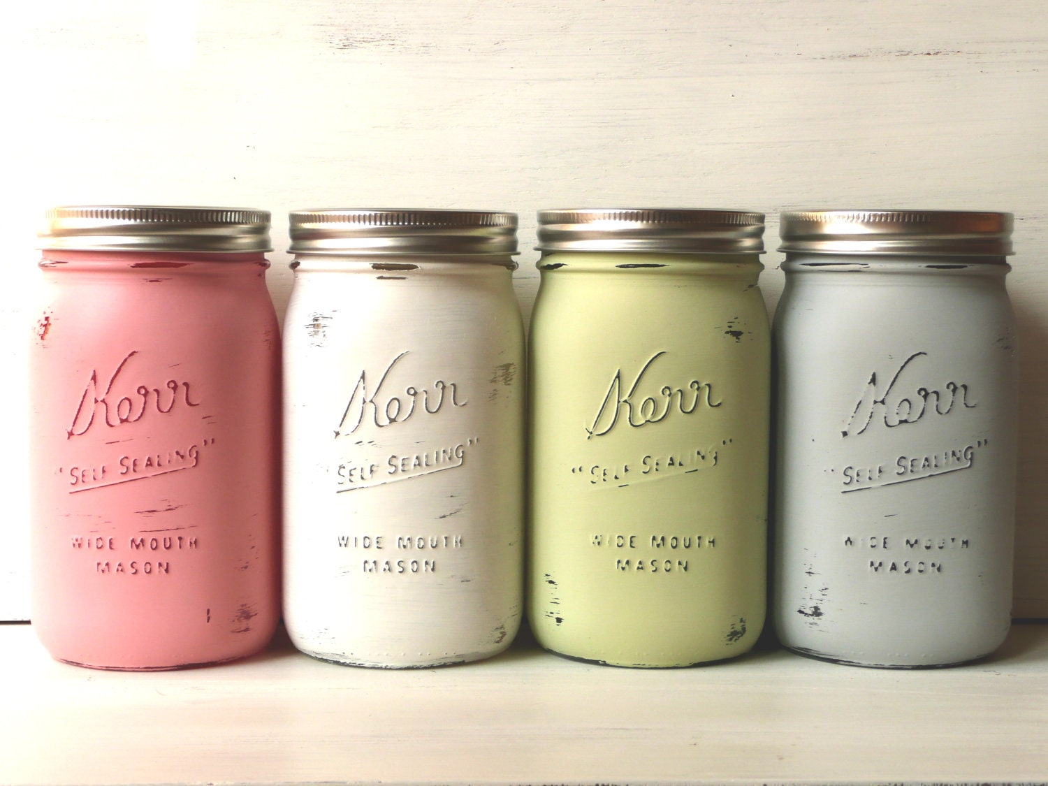 MOXIE - SPRING and Summer WEDDING and Home Decoration - Painted and Distressed  Mason Jars - Vase